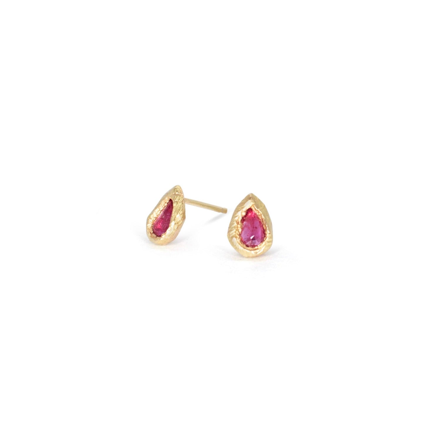 18k Gold Teardrop Stud Earrings with Ruby