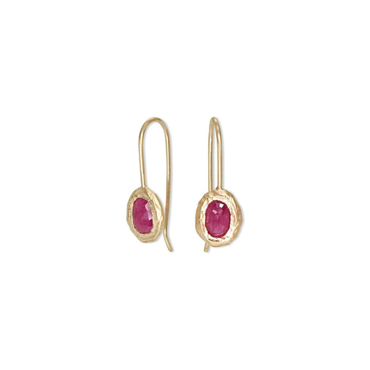 18k Gold Oval Fixed Hook Earrings with Ruby