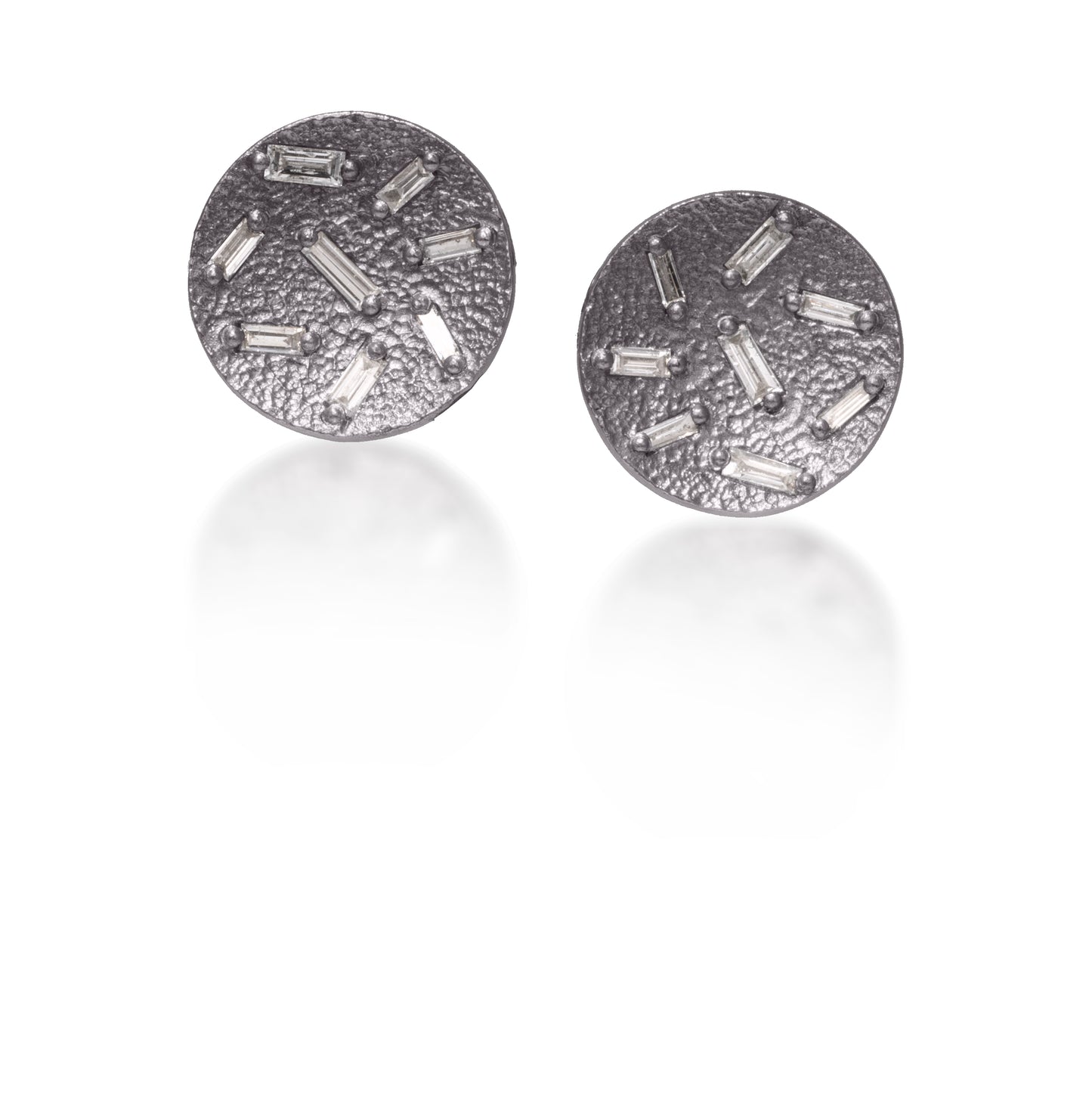 Ice Post Earrings in Oxidized Silver with Diamonds