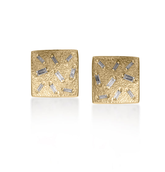 Ice Square Earrings in Gold with Diamonds
