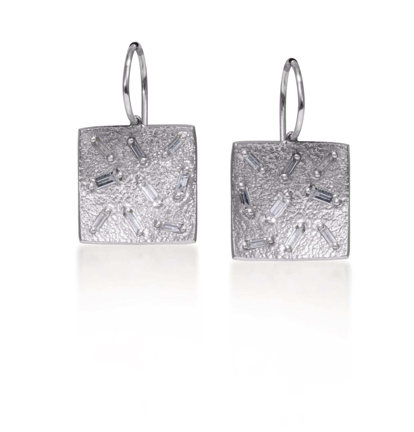 Ice Drop Square Earrings in  PalLadium with Diamonds