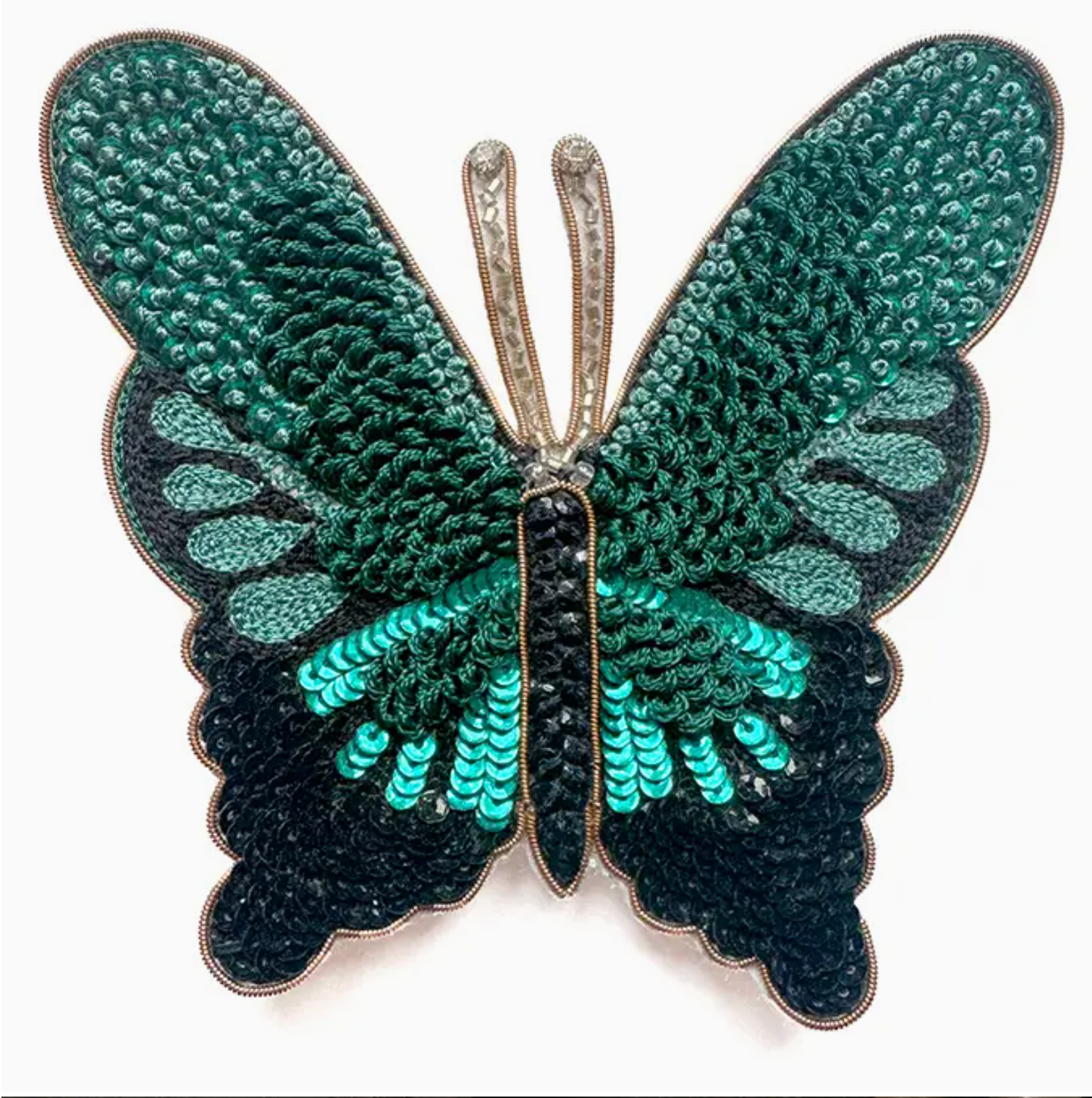 green and black butterfly beaded brooch