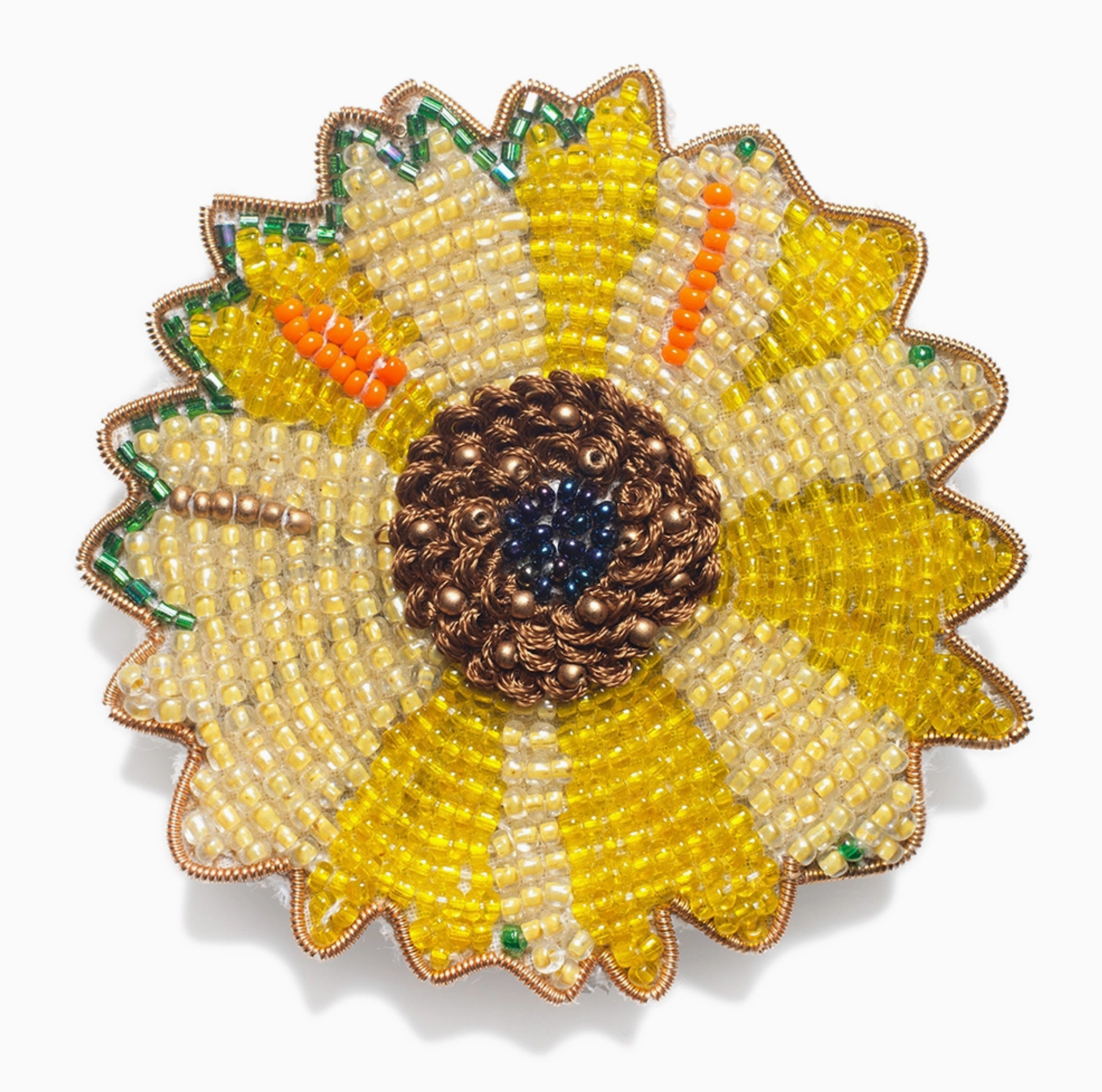 Beaded sunflower brooch