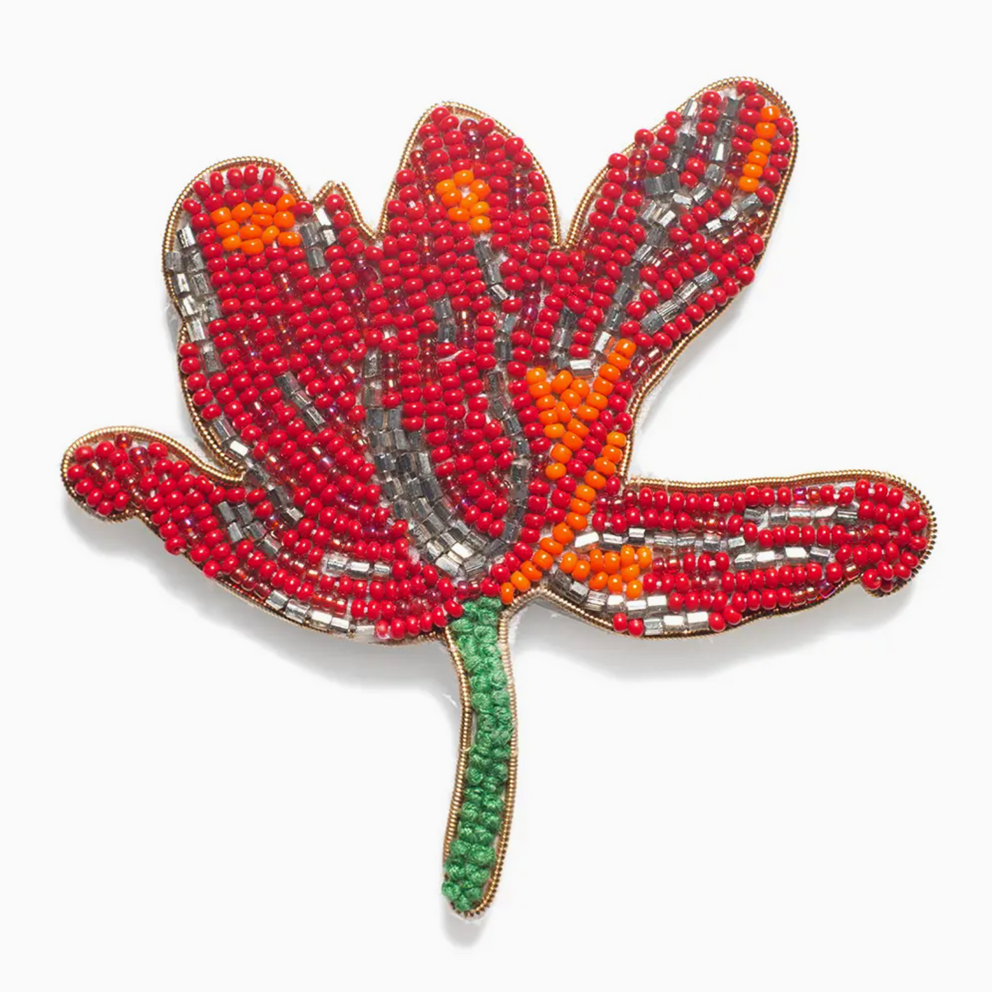 beaded red tulip brooch