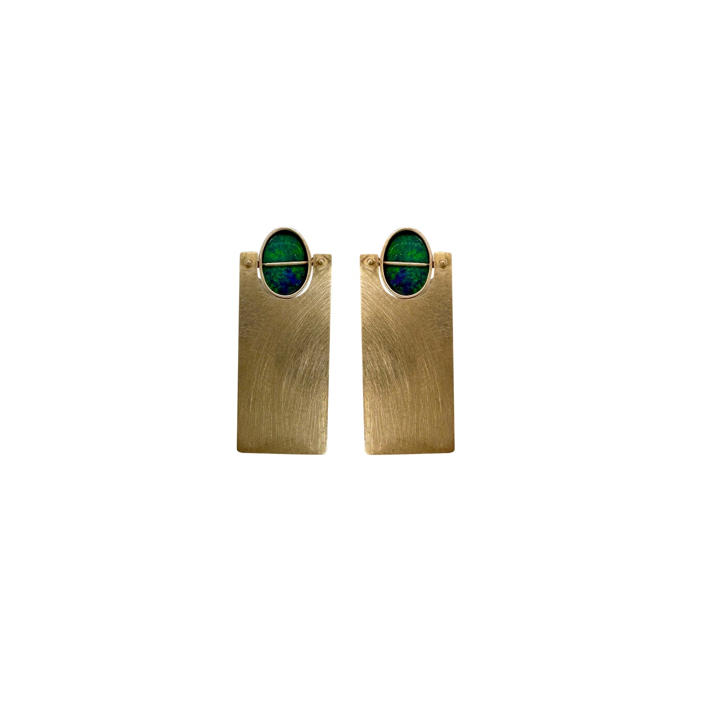 Deco Capturred Opal and Golden Sheet Earrings