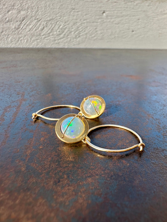 Captured Opal Orb Hoop Earrings
