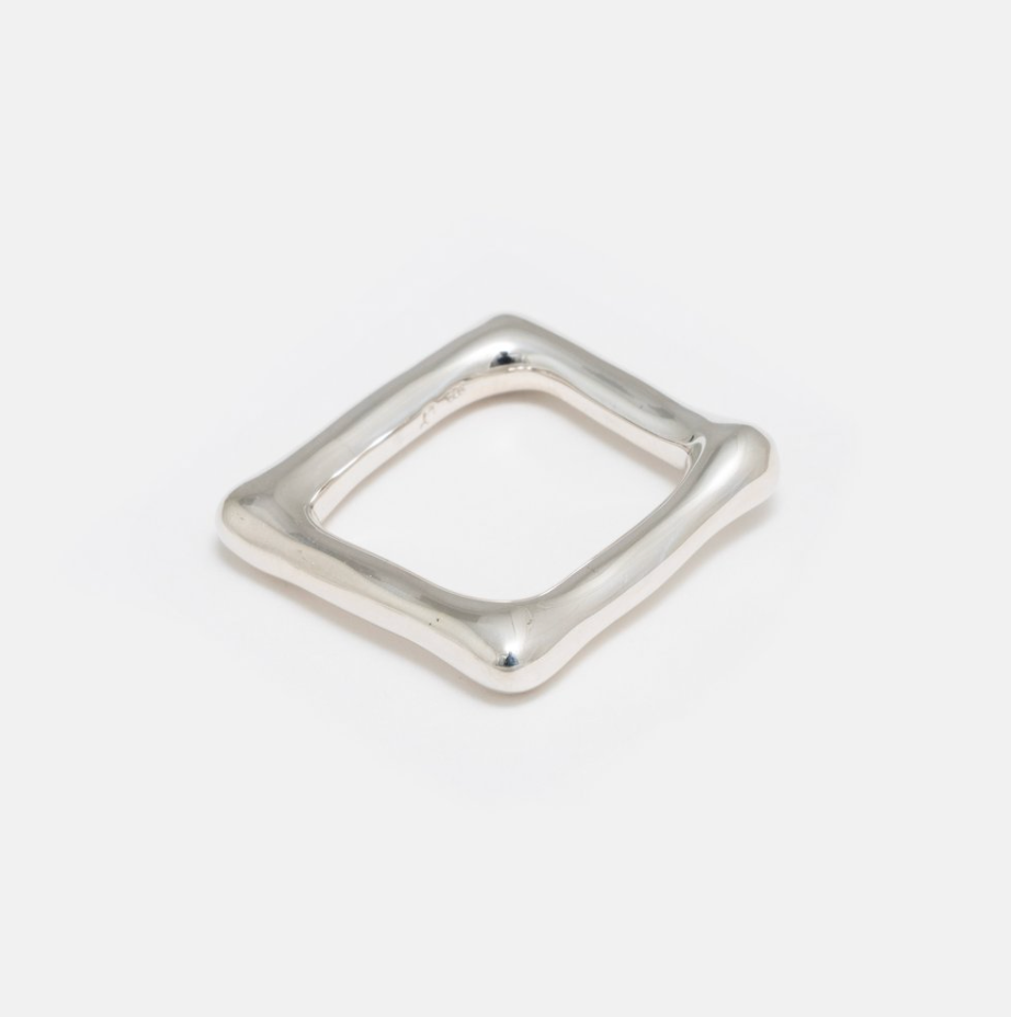 Organic shaped square silver ring