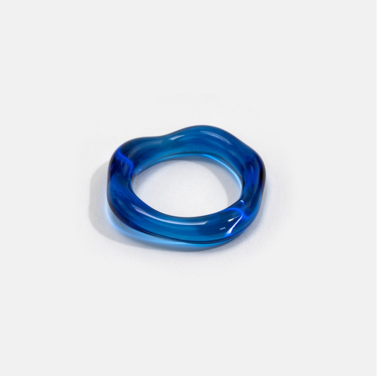 Round organic shaped glass ring in cobalt blue