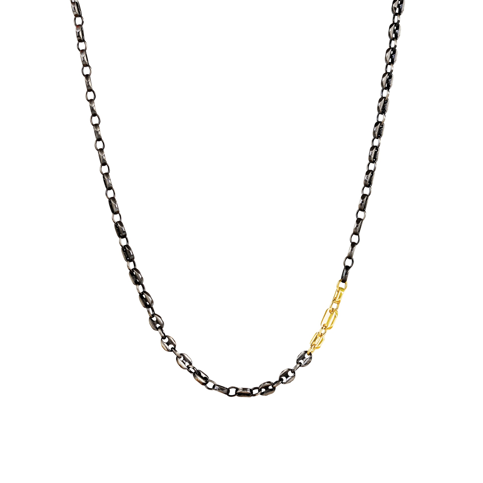 Necklace with black and gold chain on a white background