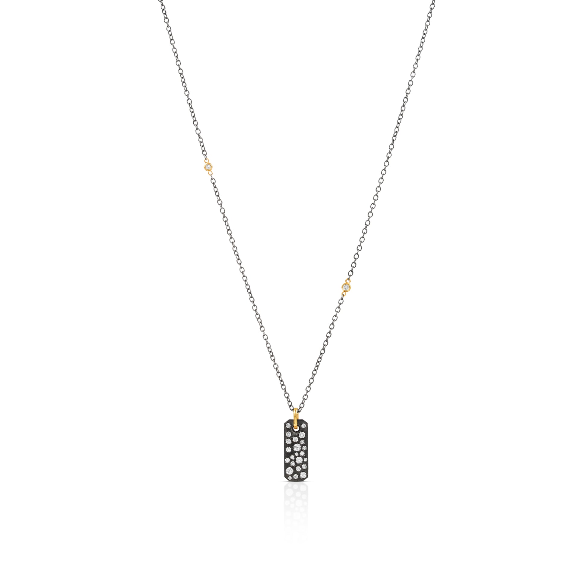 Necklace with a rectangular pendant on a white background