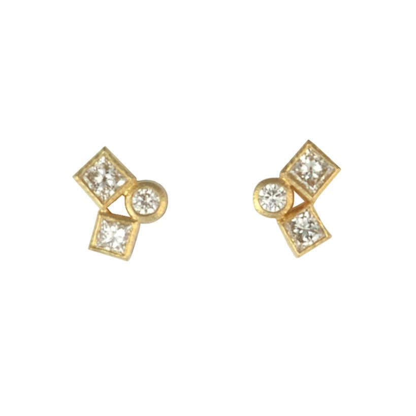 18k triple diamond stud earrings