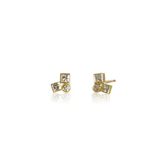 Small triple diamond stud earrings