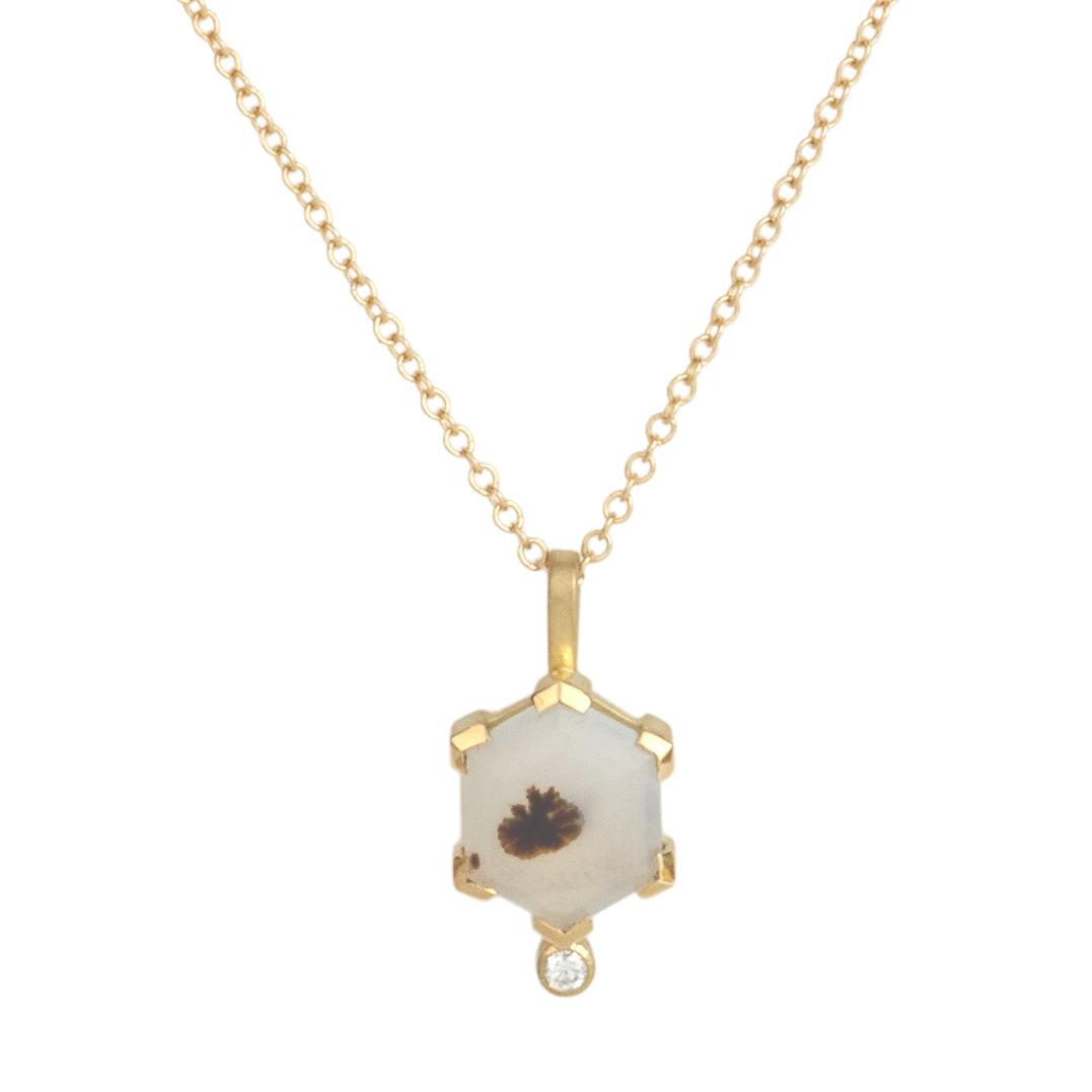 18k hexagon Montana Agate necklace with diamond