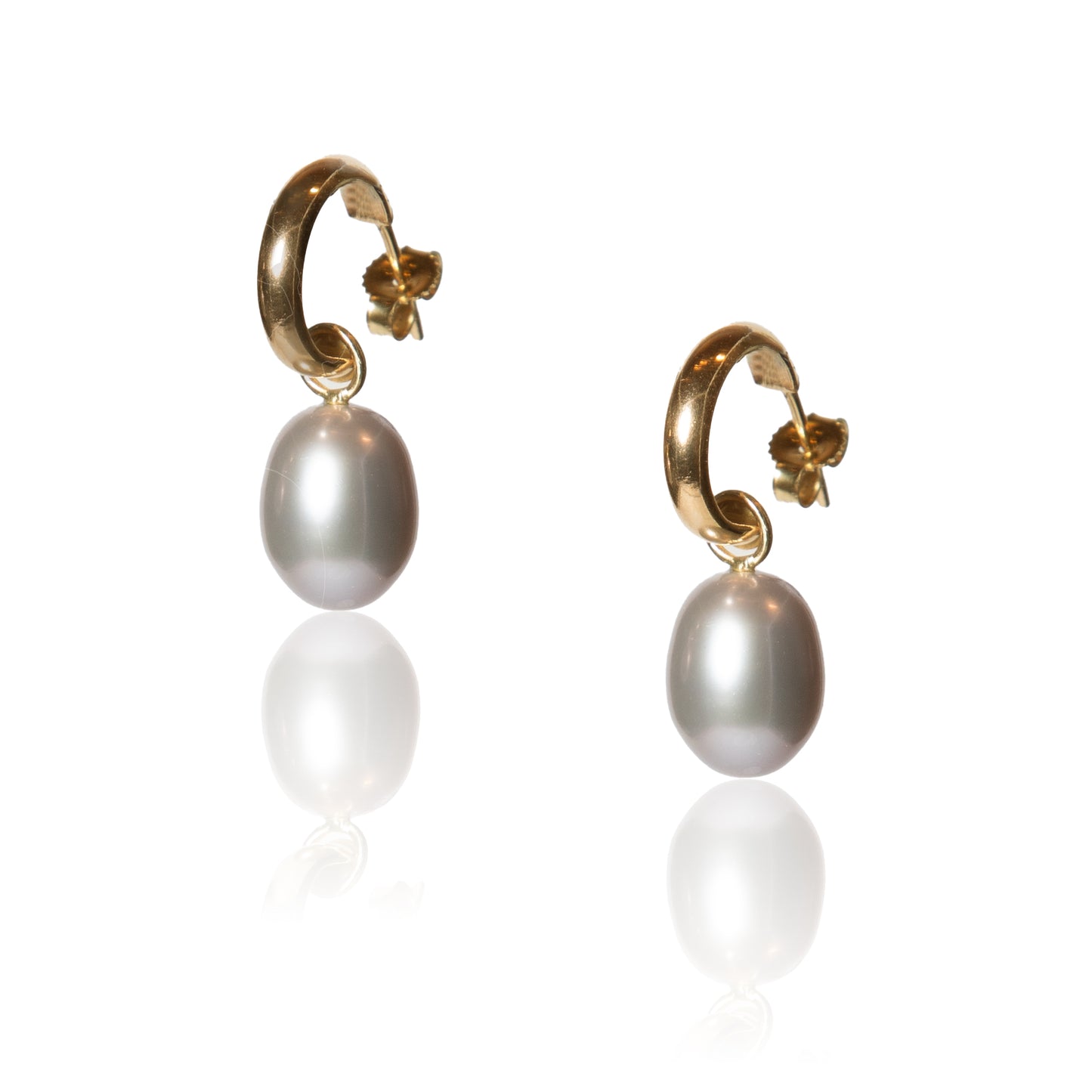 18k huggie hoops earrings with detachable grey pearls