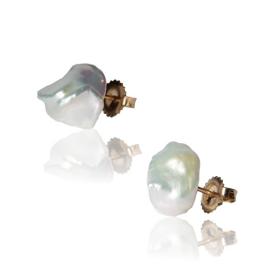 white keshi pearl post earrings