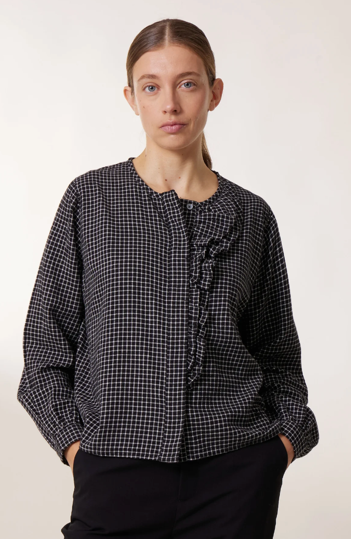 Colina Check Blouse Black