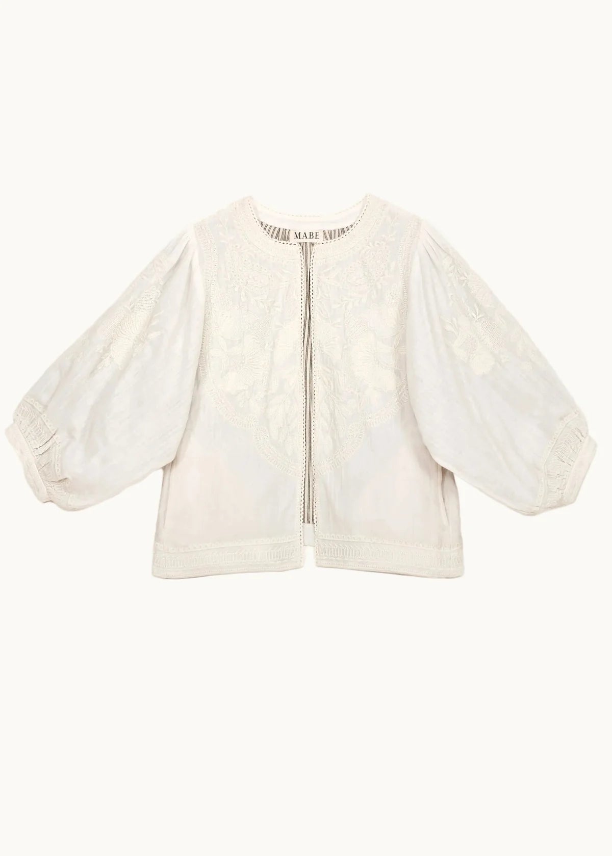 White blouse with puff sleeves on a white background