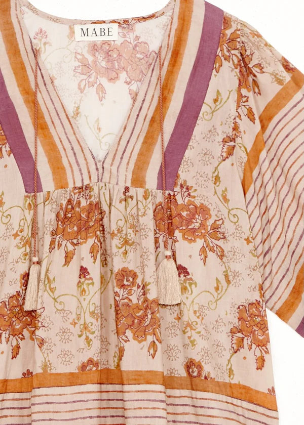Floral and striped patterned top with 'Mabe' branding on a white background