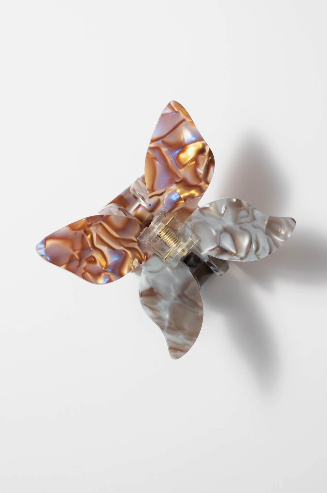 Butterfly shaped hair claw in gray and light brown