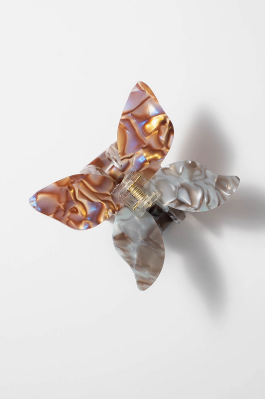 Butterfly shaped hair claw in gray and light brown