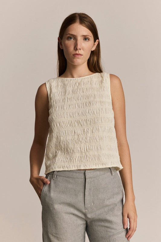 Moore Smocked Top Ivory Jacquard