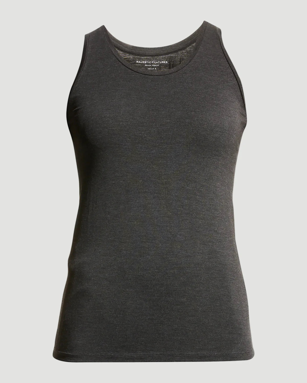 Dark gray tank top on a light gray background