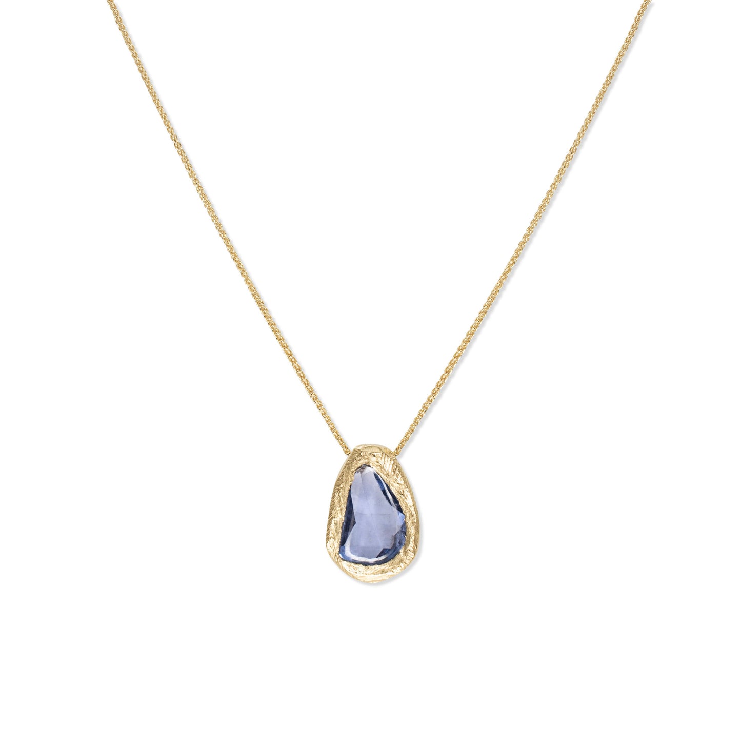 18k Gold Freeform Slider Necklace with Dark Blue Sapphire