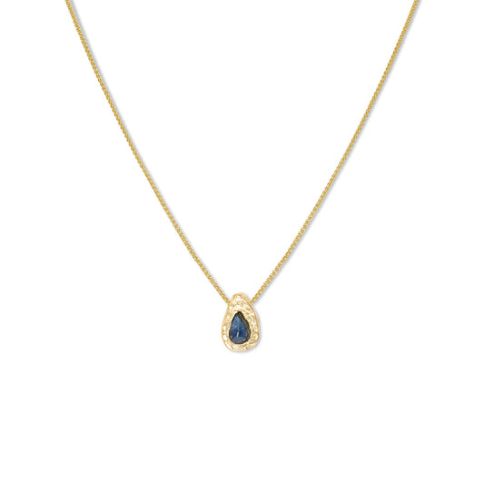 18k Gold Teardrop Necklace with Blue Sapphire