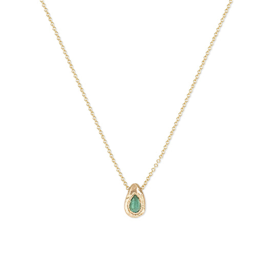 18k Gold Teardrop Necklace with Emerald