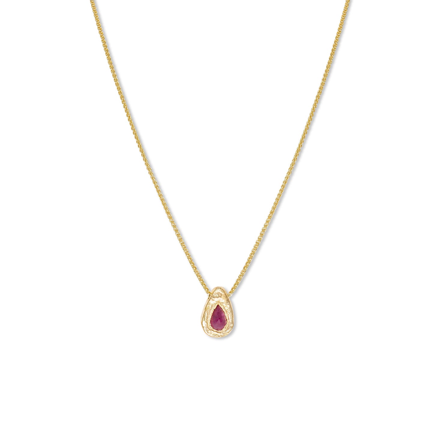 18k Gold Teardrop Necklace with Ruby