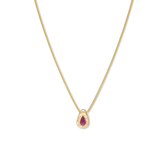 18k Gold Teardrop Necklace with Ruby