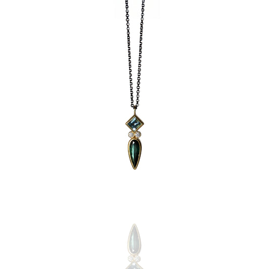 Tourmaline, Aquamarine and Diamond Pendant
