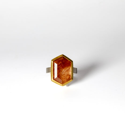 Orange Rutilated Quartz Hexagon Ring