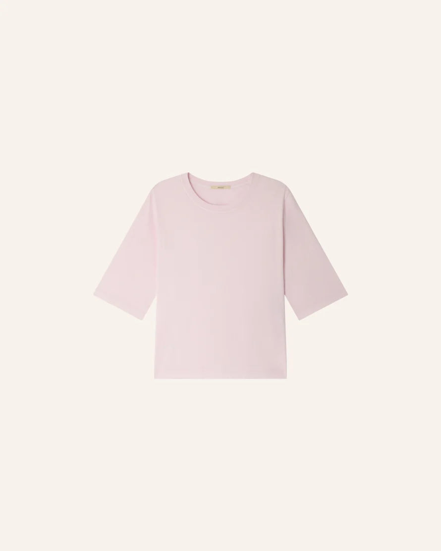 Rose T-shirt with elbow length sleeves on a white background