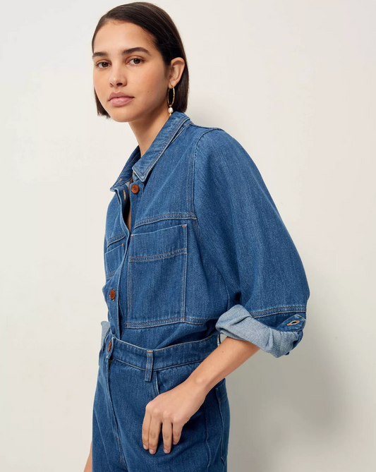 woman wearing denim over shirt