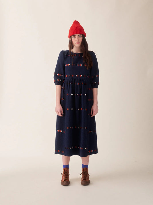 Tessa Dress Indigo Embroidered