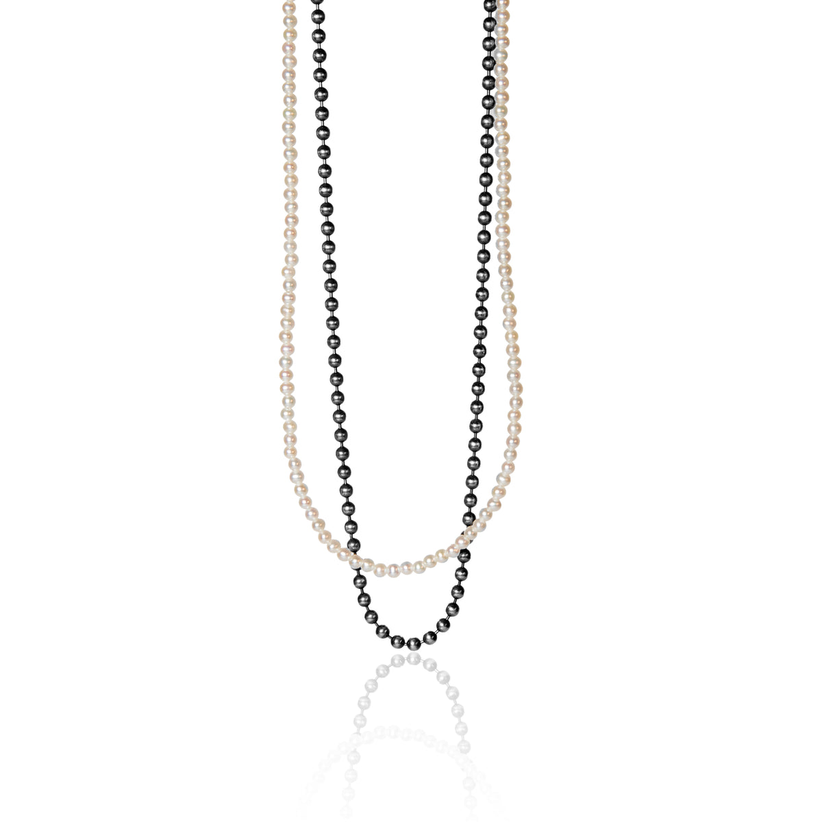Tiny pearl necklace with oxidized sterling silver ball chain half