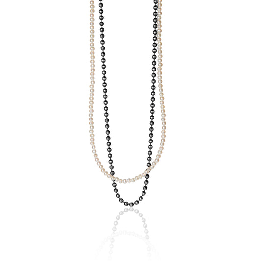 Tiny pearl necklace with oxidized sterling silver ball chain half