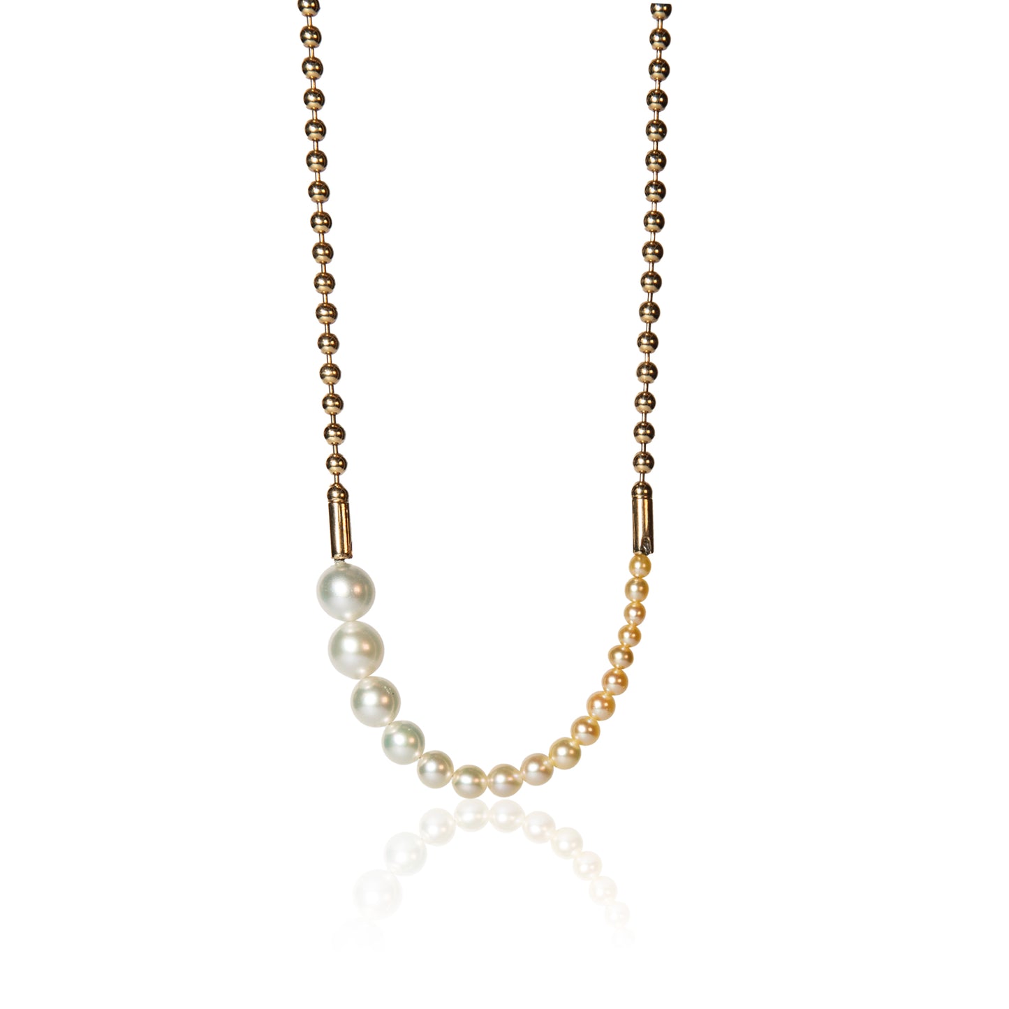 Graduated Akoya pearl necklace on gold ball chain