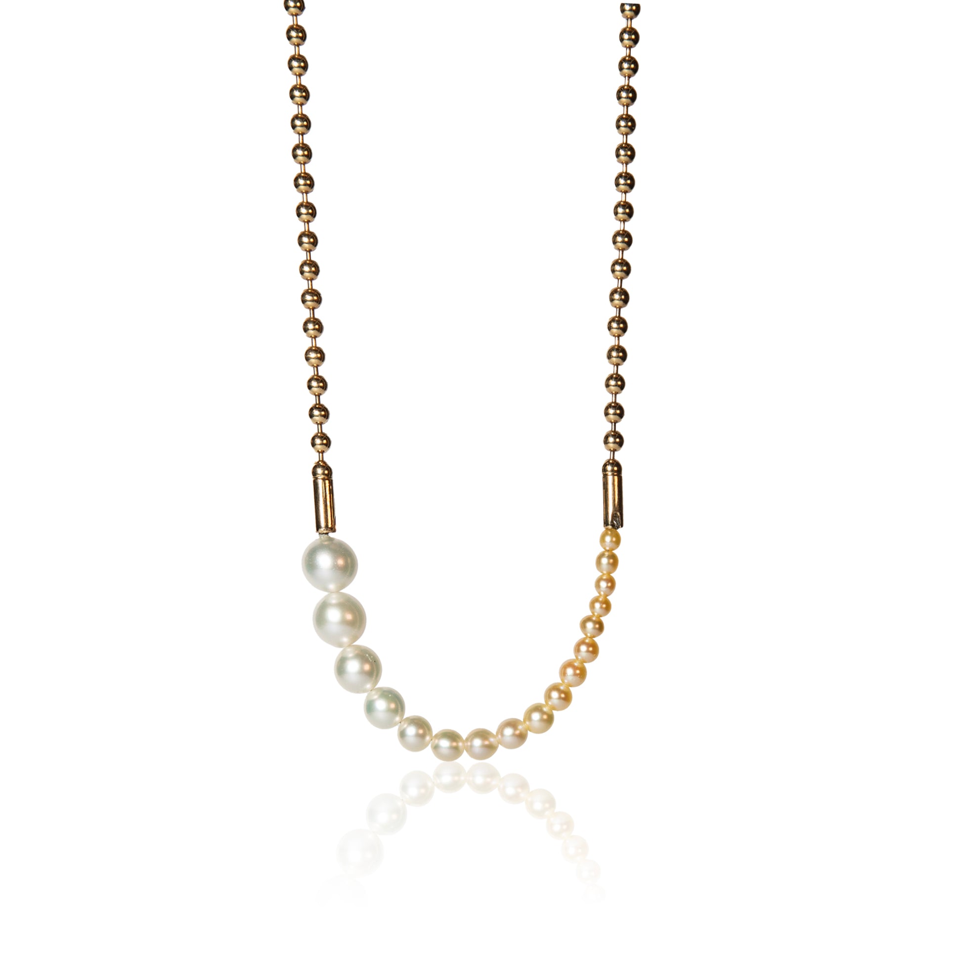 Graduated Akoya pearl necklace on gold ball chain