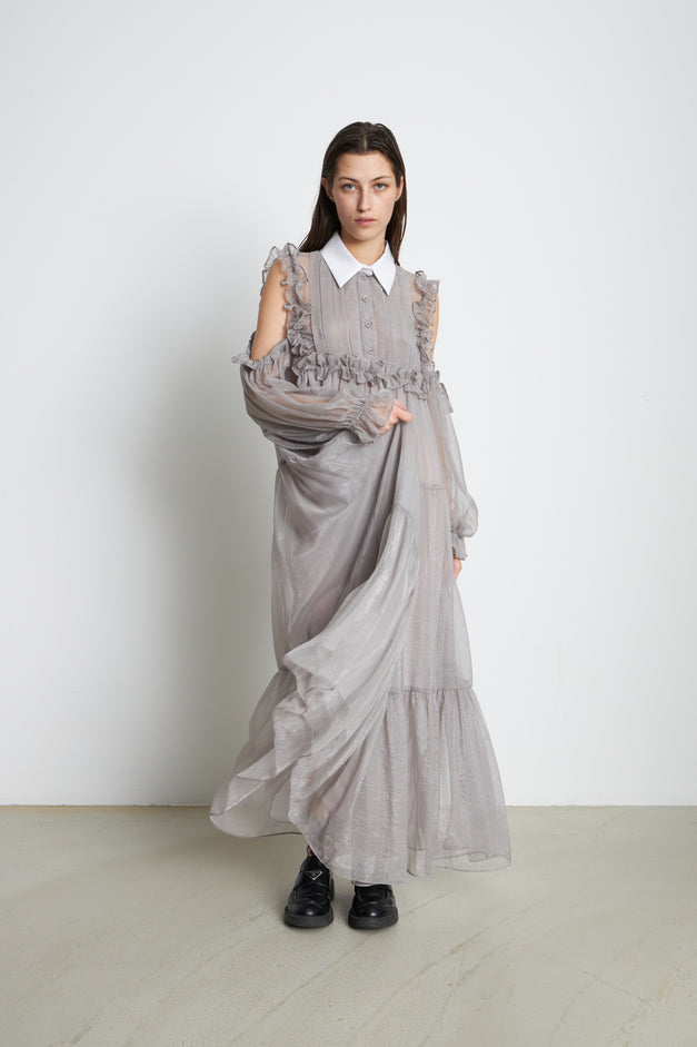 Yane Long Dress with Shirt Collar