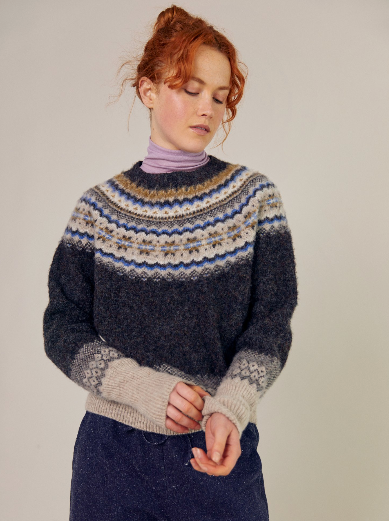 Bella Sweater Grey Fair Isle