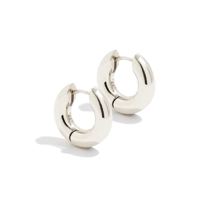 white gold chunky huggy hoop earrings