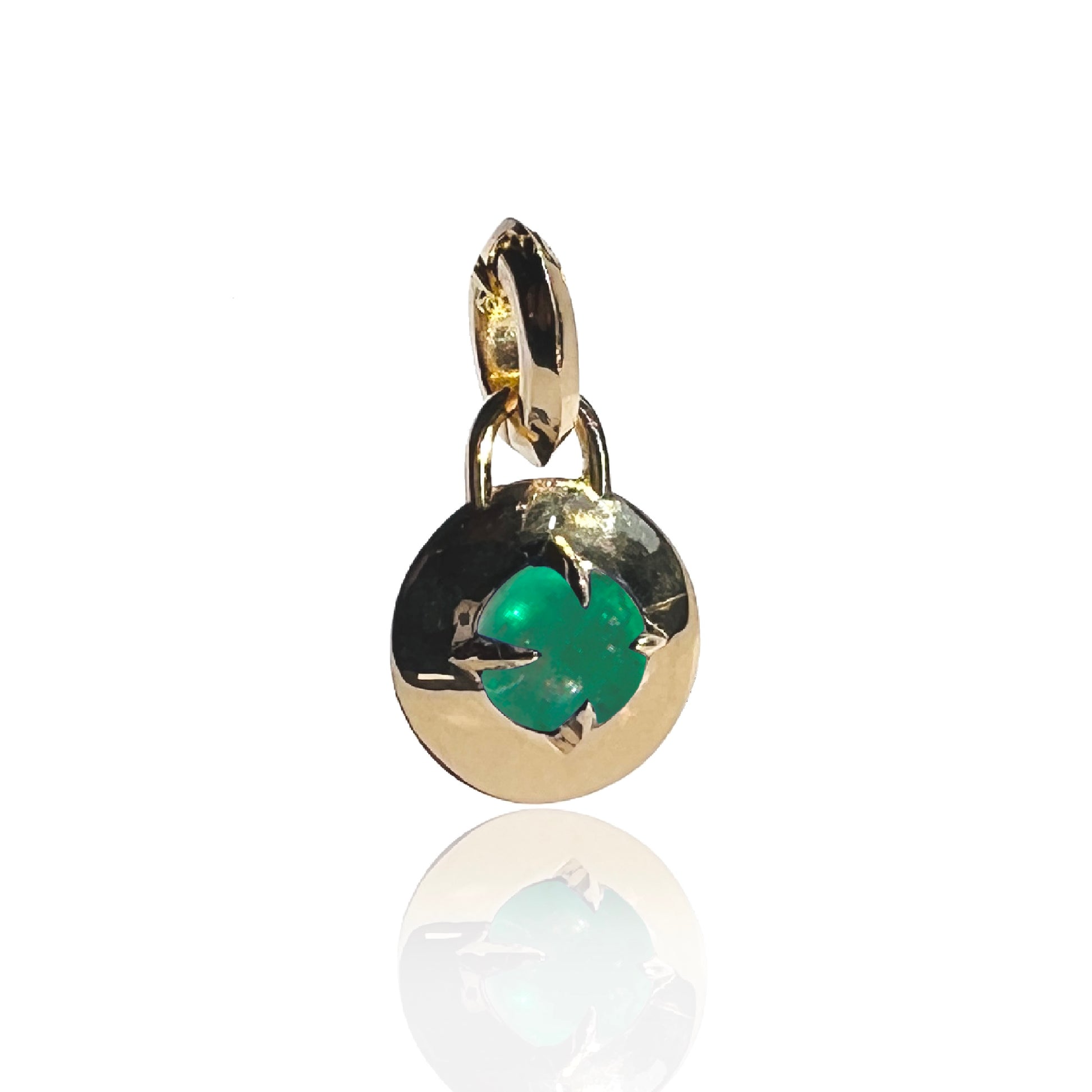 Tiny gold charm pendant with prong set emerald