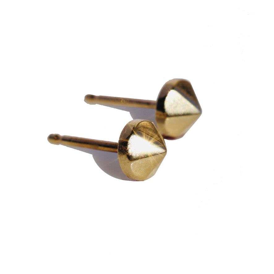 Small gold post earrings in 18k ye