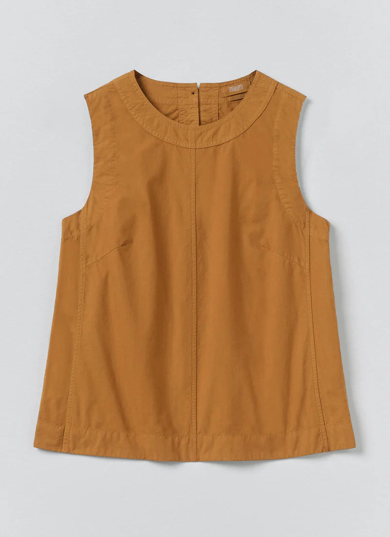 Brown sleeveless top on a light gray background