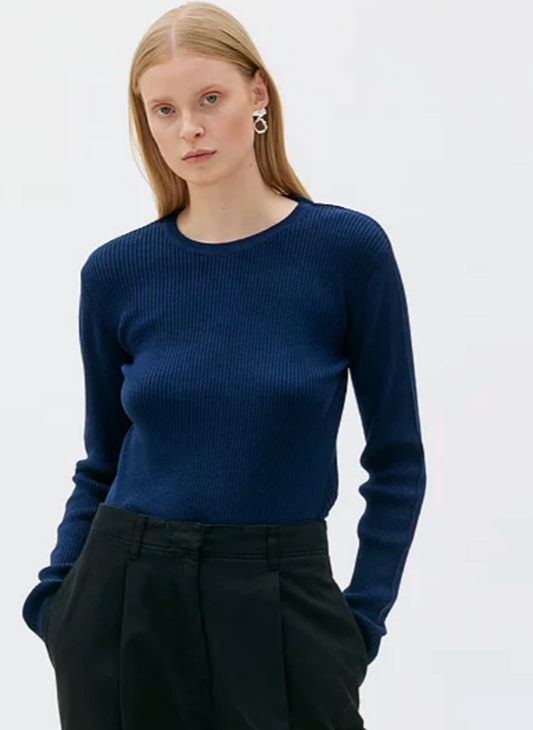 Taya Ribbed Crew Neck Navy