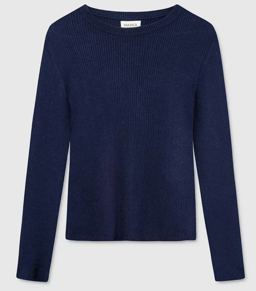 Taya Ribbed Crew Neck Navy