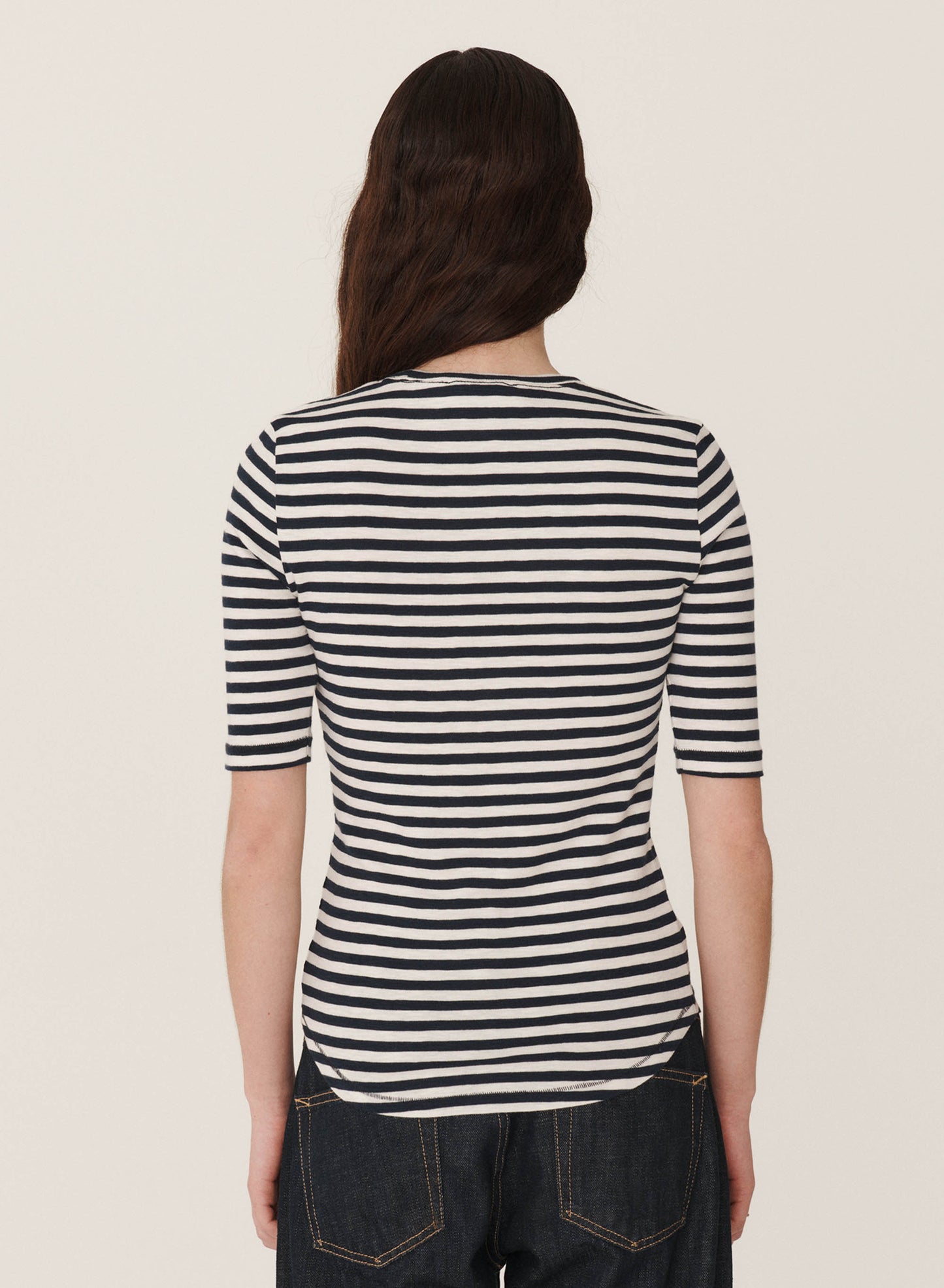 Charlotte Short Sleeve Top Navy and White