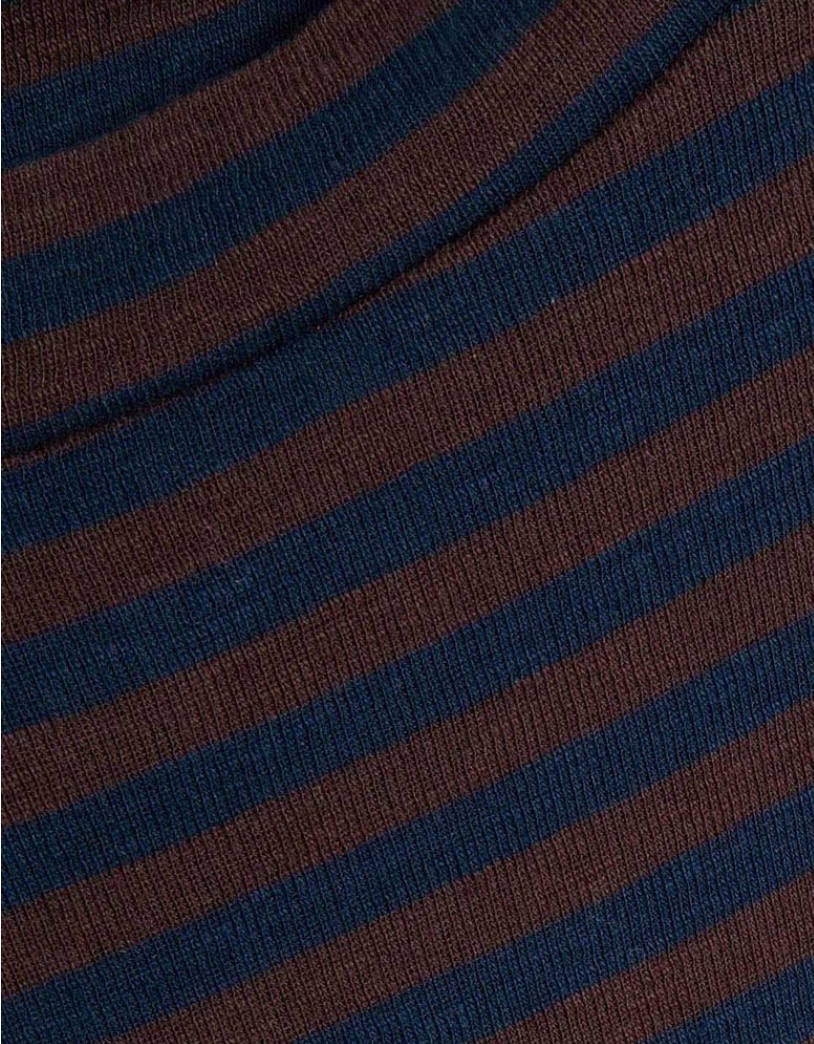 Detail of brown and navy stripe top